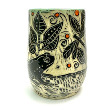 Load image into Gallery viewer, Mug #20 - Frog and Dragonfly with Orange Dots and Celadon Green
