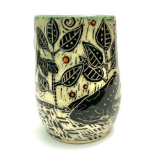 Load image into Gallery viewer, Mug #20 - Frog and Dragonfly with Orange Dots and Celadon Green
