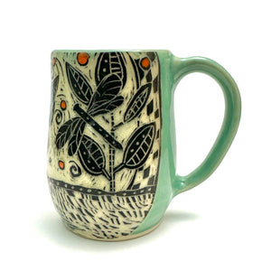 Mug #20 - Frog and Dragonfly with Orange Dots and Celadon Green