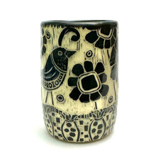 Load image into Gallery viewer, Mug #21 - Graphic Garden Party - Bird and Flowers with Black Matte Glaze
