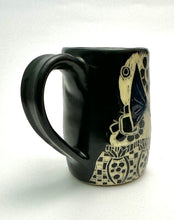 Load image into Gallery viewer, Mug #21 - Graphic Garden Party - Bird and Flowers with Black Matte Glaze
