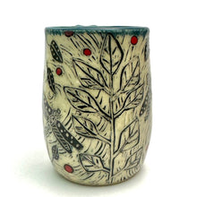 Load image into Gallery viewer, Mug #22 - Dancing Dragonfly Duet with Red Dots and Teal Blue Glaze
