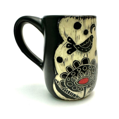 Mug #29 - Bird Duet and Graphic Flowers with Red Centers