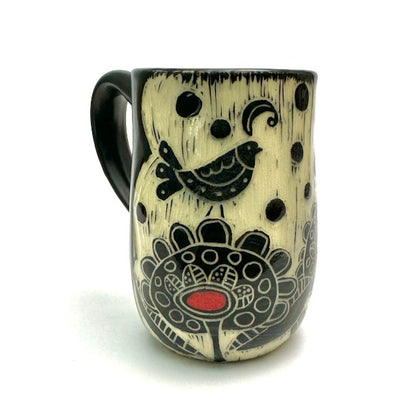 Mug #29 - Bird Duet and Graphic Flowers with Red Centers