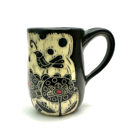 Mug #29 - Bird Duet and Graphic Flowers with Red Centers