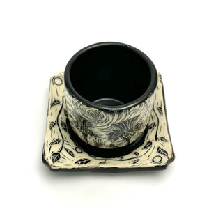 SET - Espresso/Sake Cup and Saucer - #03 -Thistle Duet