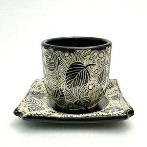 SET - Espresso/Sake Cup and Saucer - #01 - Swirling Leaves (A)