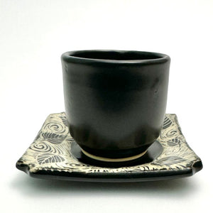 SET - Espresso/Sake Cup and Saucer - #01 - Swirling Leaves (A)