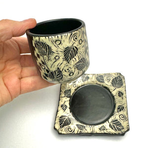 SET - Espresso/Sake Cup and Saucer - #06 - Swirling Leaves (D)