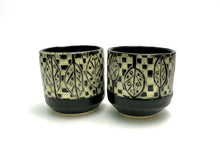 Load image into Gallery viewer, Espresso/Sake Cup Duos - #04 - Leaves and Checker Pattern
