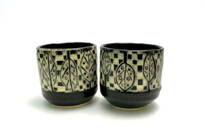 Espresso/Sake Cup Duos - #04 - Leaves and Checker Pattern