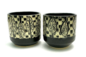 Espresso/Sake Cup Duos - #04 - Leaves and Checker Pattern