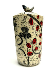 Load image into Gallery viewer, Canister - Tall, with Red/Black Etching and Bird Knob
