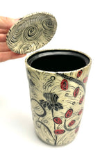 Load image into Gallery viewer, Canister - Tall, with Red/Black Etching and Bird Knob
