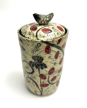 Load image into Gallery viewer, Canister - Tall, with Red/Black Etching and Bird Knob
