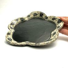 Load image into Gallery viewer, Scalloped Serving/Salad Plate - Swirling Leaves with Woodcut Marks
