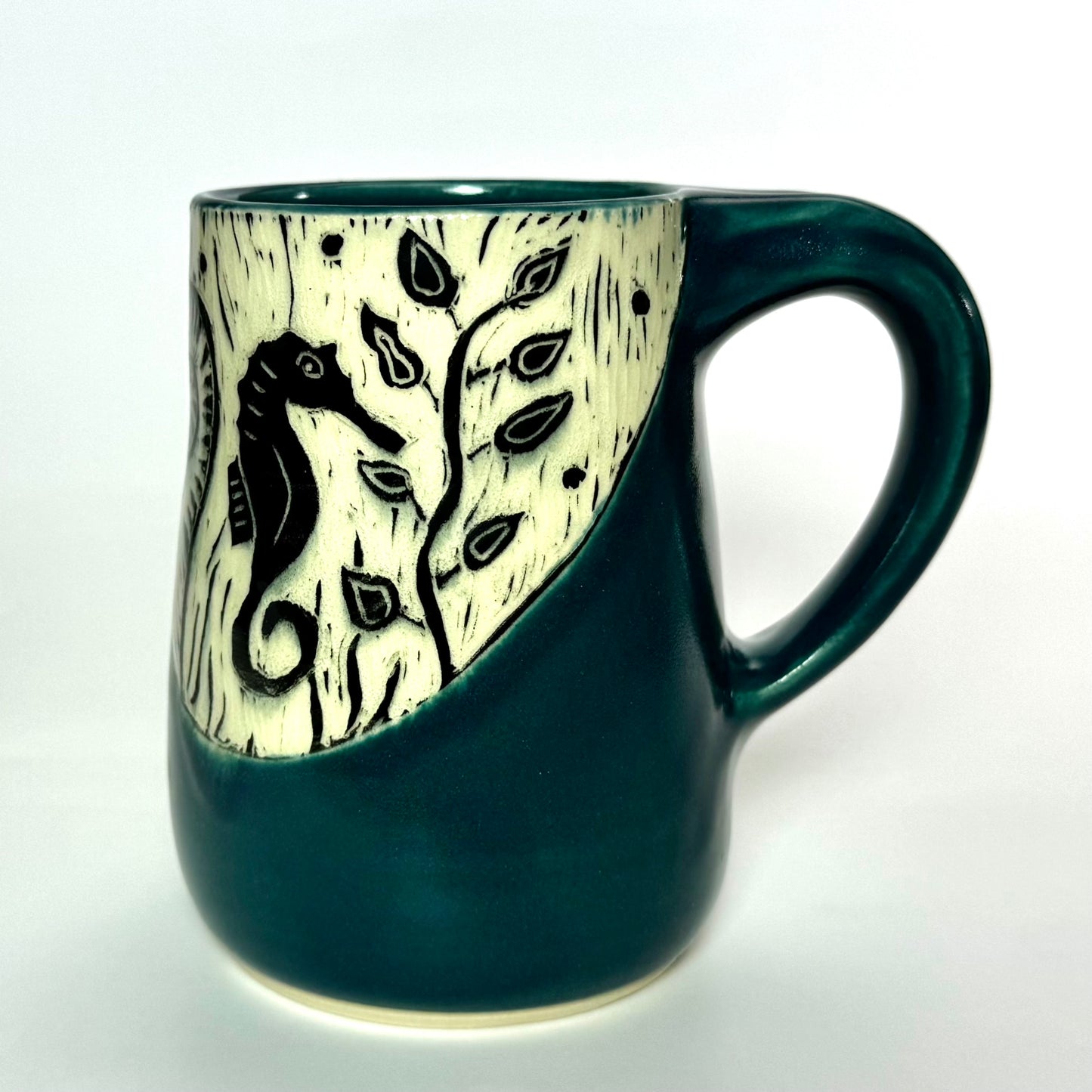 Mug #30 - Seahorses and Teal Blue Glaze