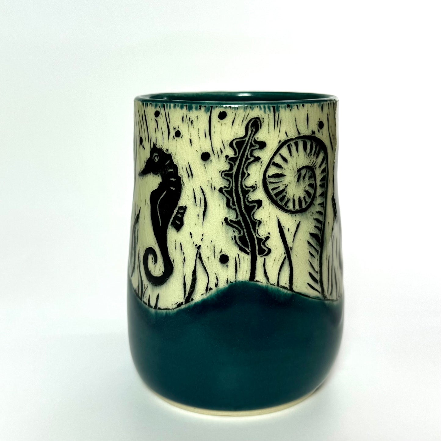 Mug #30 - Seahorses and Teal Blue Glaze