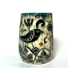 Load image into Gallery viewer, Mug #35 - Chase the Blues - Strutting Bird with Teal Blue Glaze
