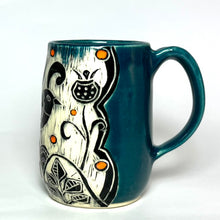 Load image into Gallery viewer, Mug #35 - Chase the Blues - Strutting Bird with Teal Blue Glaze
