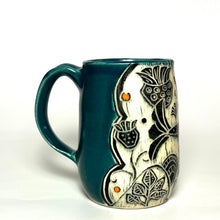 Load image into Gallery viewer, Mug #35 - Chase the Blues - Strutting Bird with Teal Blue Glaze
