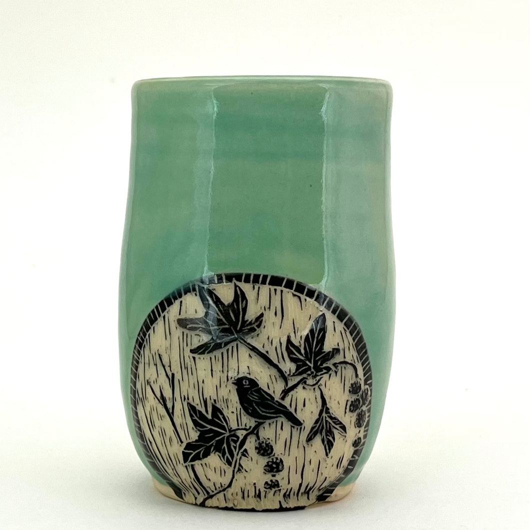 Tumbler- #4 - Bird on Sycamore Branch - Celadon Glaze