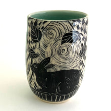 Load image into Gallery viewer, Tumbler- #9 - Woodcut Rabbit with Swirling Leaves

