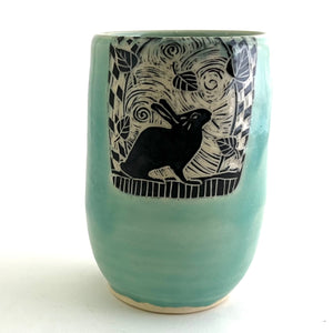 Tumbler- #3- Rabbit with Leaves - Celadon Glaze