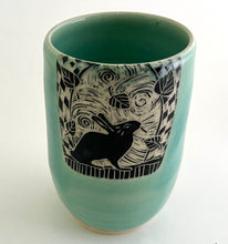 Load image into Gallery viewer, Tumbler- #3- Rabbit with Leaves - Celadon Glaze
