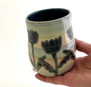 Tumbler- #6 - Woodcut Bird and Flowers with Ombre Background