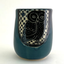 Load image into Gallery viewer, Tumbler- #8 - Big Owl with Teal Blue Glaze
