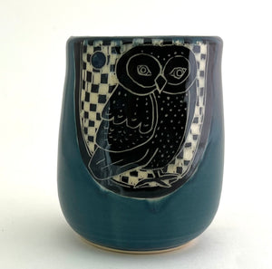 Tumbler- #8 - Big Owl with Teal Blue Glaze
