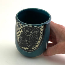 Load image into Gallery viewer, Tumbler- #8 - Big Owl with Teal Blue Glaze
