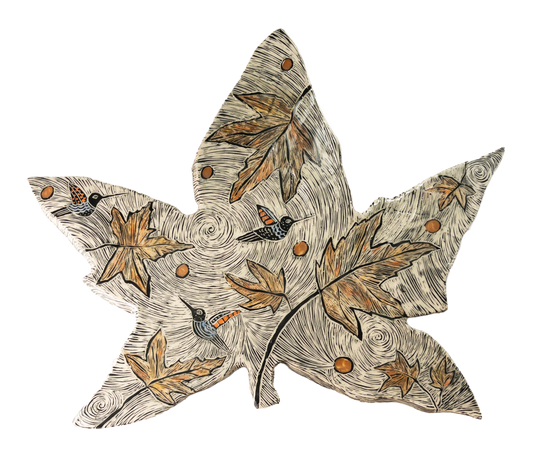 #489- Swirling Leaves with Three Hummers - Wall Hanging