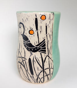 Tumbler #4 - Bird in the Reeds - Celadon Glaze