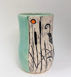 Tumbler #4 - Bird in the Reeds - Celadon Glaze