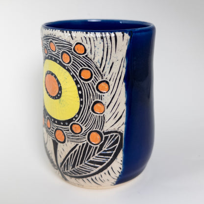 Tumbler #5 - Big Bloom - Cobalt Glaze