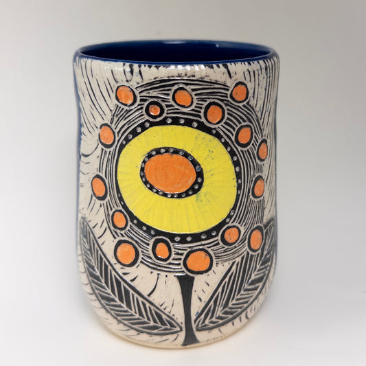 Tumbler #5 - Big Bloom - Cobalt Glaze