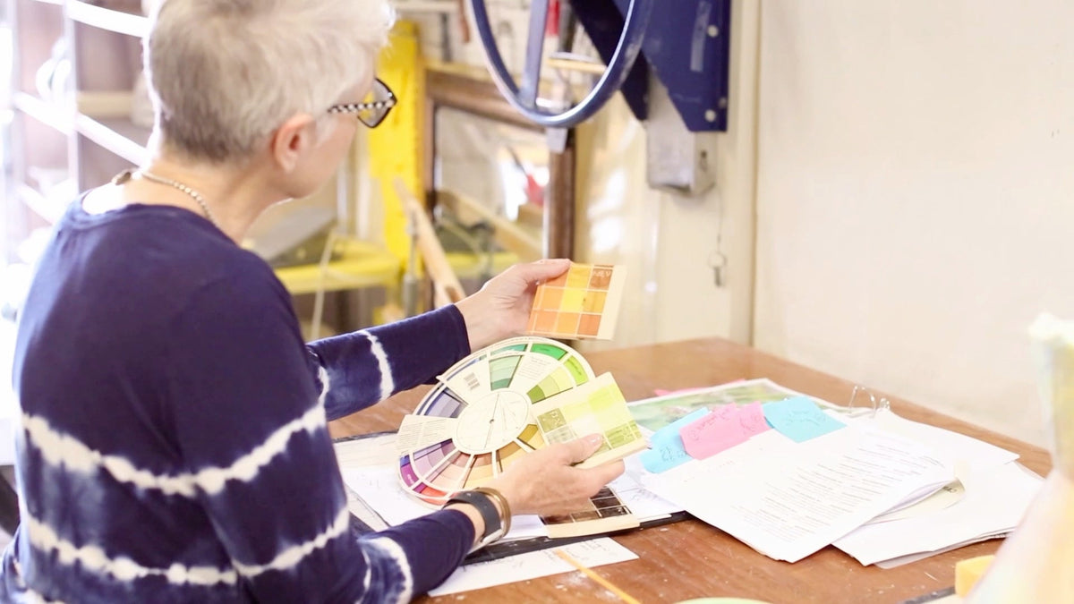 Ceramic artist Patricia Griffin working on project in her studio.
