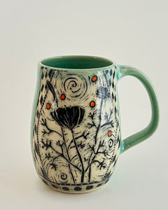 #26- Happy Poppy Mug - with Celadon