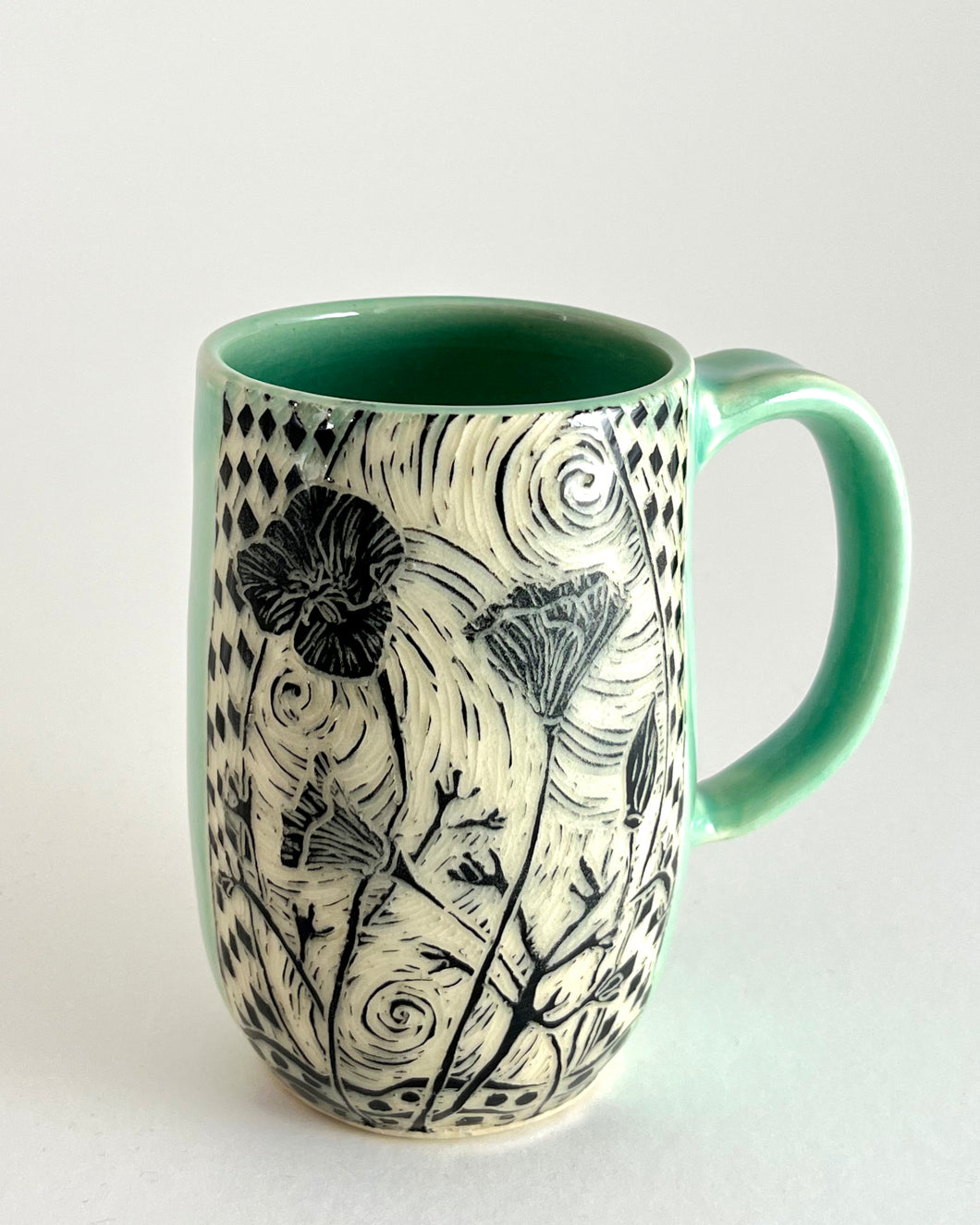 #31- Poppy Pattern Mug - with Celadon