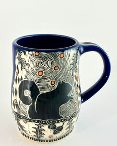 #35- Squirrel Woodcut Mug with Cobalt Blue