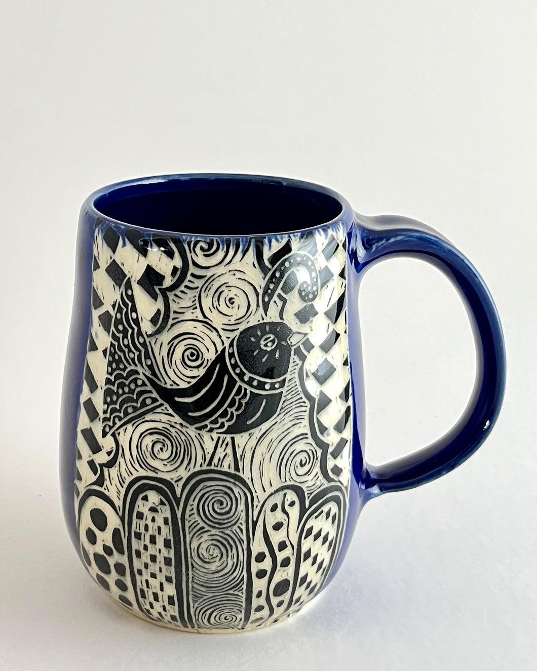 #37- Happy Bird Mug with Cobalt Blue Glaze