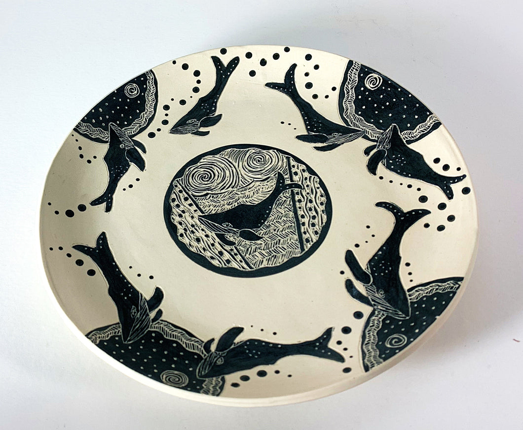 Woodcut Plate - Whale Pod Party!