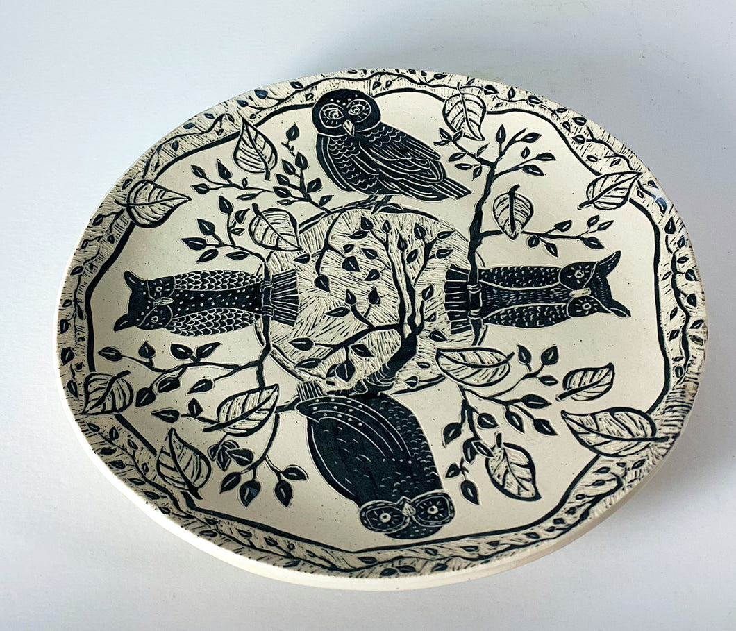 Woodcut Plate - It's a Hootenany!