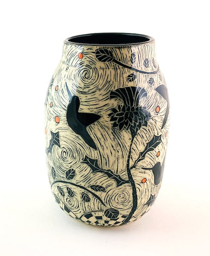 Vase - Hummingbird and Thistles with Orange Dots