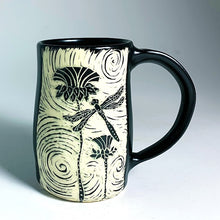 Load image into Gallery viewer, Woodcut Mug - Thistle and Dragonfly
