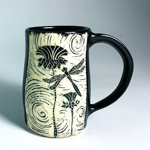 Woodcut Mug - Thistle and Dragonfly