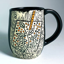 Load image into Gallery viewer, Woodcut Mug - Etched Flower and Orange Pops
