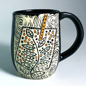 Woodcut Mug - Etched Flower and Orange Pops